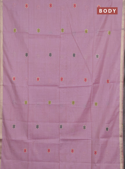 Jamdhani cotton saree lavender with thread woven buttas and peacock design jamdhani pallu