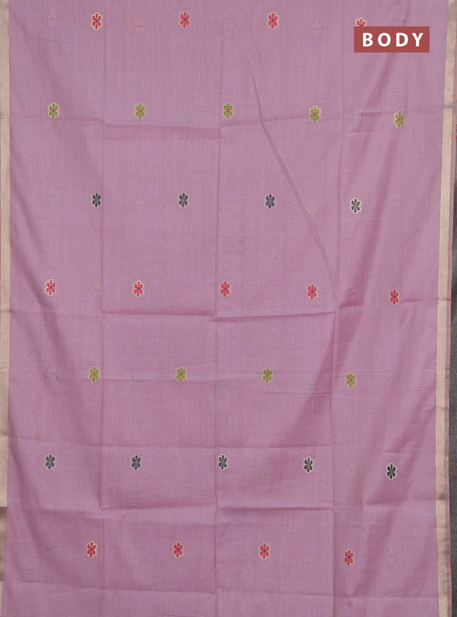 Jamdhani cotton saree lavender with thread woven buttas and peacock design jamdhani pallu
