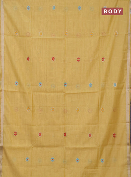 Jamdhani cotton saree pale yellow with thread woven buttas and peacock design jamdhani pallu