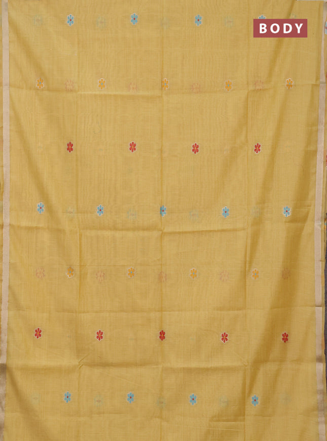 Jamdhani cotton saree pale yellow with thread woven buttas and peacock design jamdhani pallu
