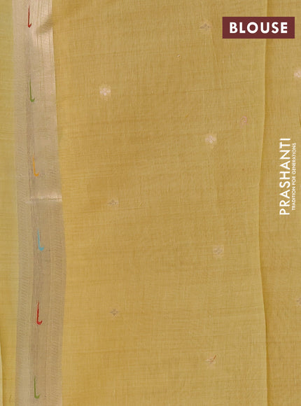Jamdhani cotton saree pale yellow with thread woven buttas and peacock design jamdhani pallu