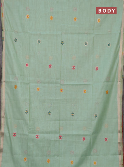 Jamdhani cotton saree pista green with thread woven buttas and peacock design jamdhani pallu