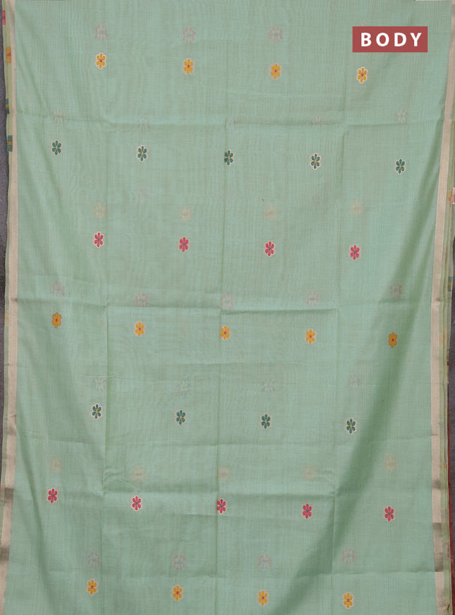 Jamdhani cotton saree pista green with thread woven buttas and peacock design jamdhani pallu