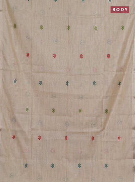 Jamdhani cotton saree beige with thread woven buttas and peacock design jamdhani pallu