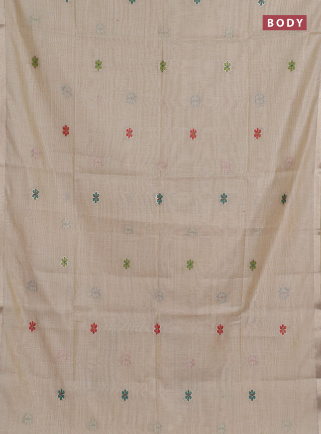 Jamdhani cotton saree beige with thread woven buttas and peacock design jamdhani pallu