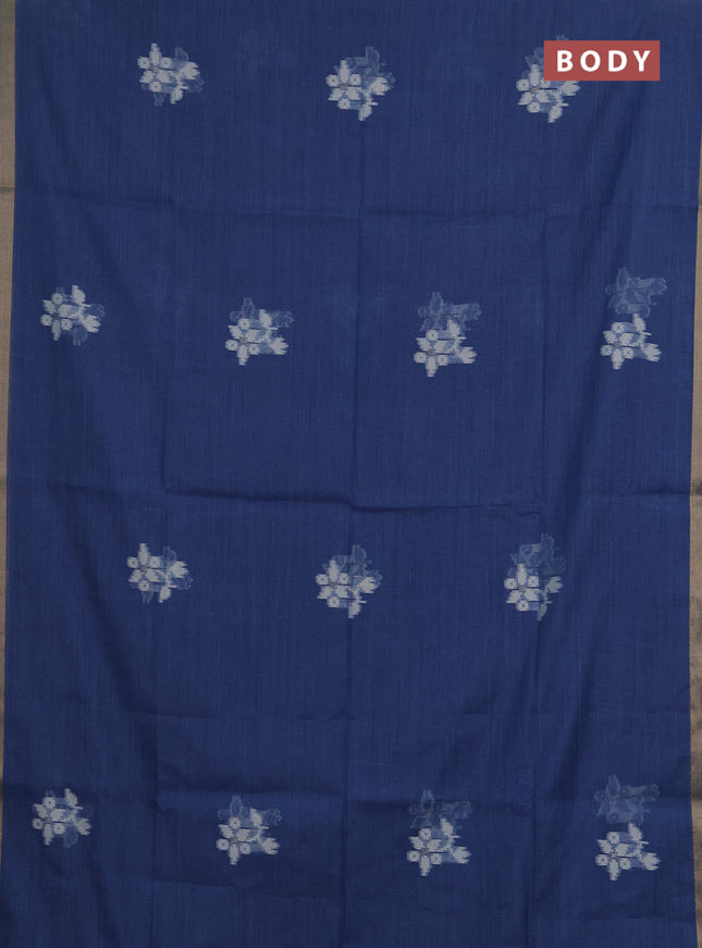 Jamdhani cotton saree indigo blue with allover thread woven buttas and zari woven border