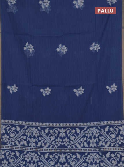 Jamdhani cotton saree indigo blue with allover thread woven buttas and zari woven border