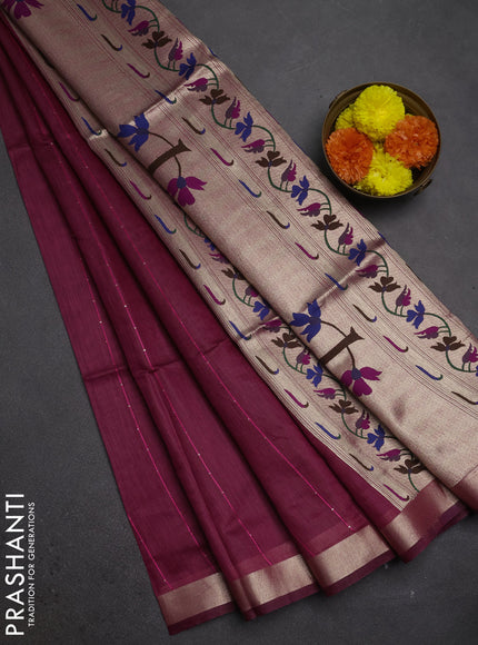 Jamdhani cotton saree magenta pink with allover squin work and jamdhani pallu