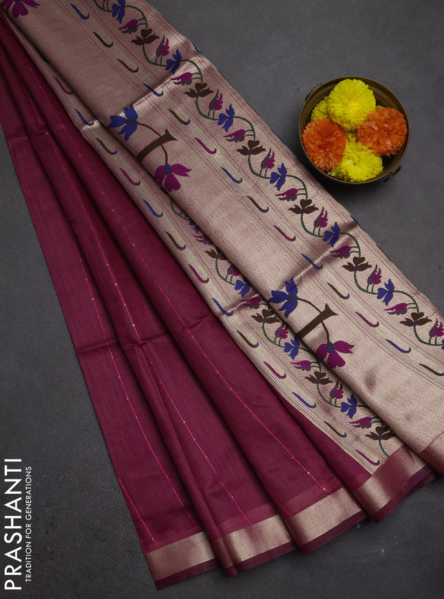 Jamdhani cotton saree magenta pink with allover squin work and jamdhani pallu
