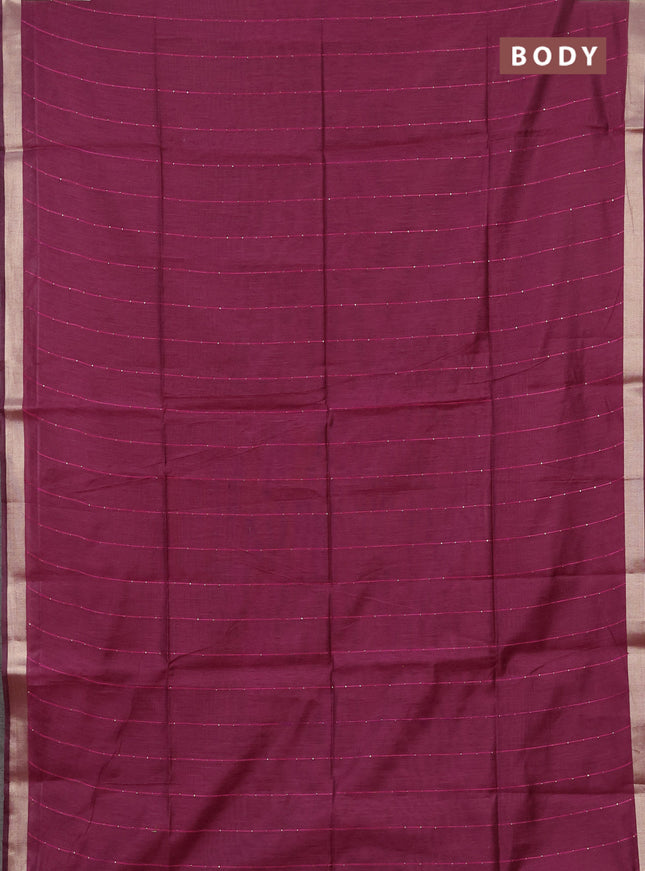 Jamdhani cotton saree magenta pink with allover squin work and jamdhani pallu