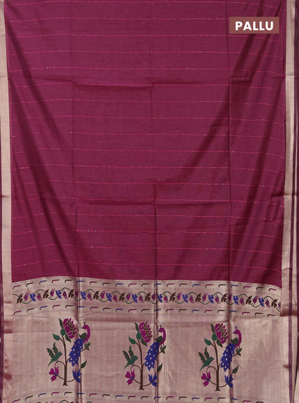 Jamdhani cotton saree magenta pink with allover squin work and jamdhani pallu