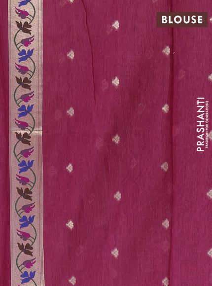 Jamdhani cotton saree magenta pink with allover squin work and jamdhani pallu
