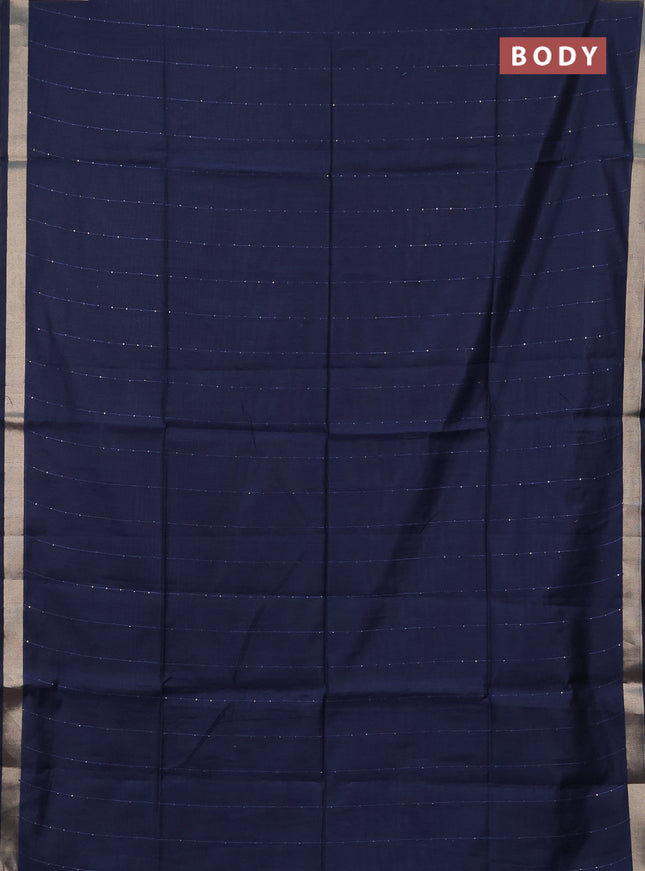 Jamdhani cotton saree navy blue with allover squin work and jamdhani pallu