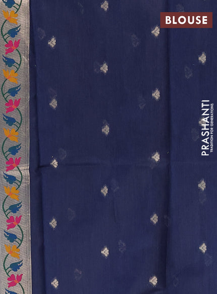 Jamdhani cotton saree navy blue with allover squin work and jamdhani pallu