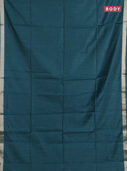 Jamdhani cotton saree peacock green with allover squin work and jamdhani pallu