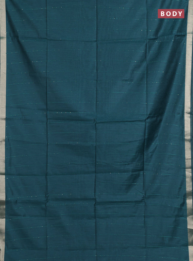 Jamdhani cotton saree peacock green with allover squin work and jamdhani pallu