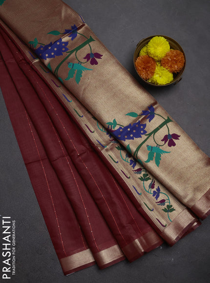 Jamdhani cotton saree maroon with allover squin work and jamdhani pallu