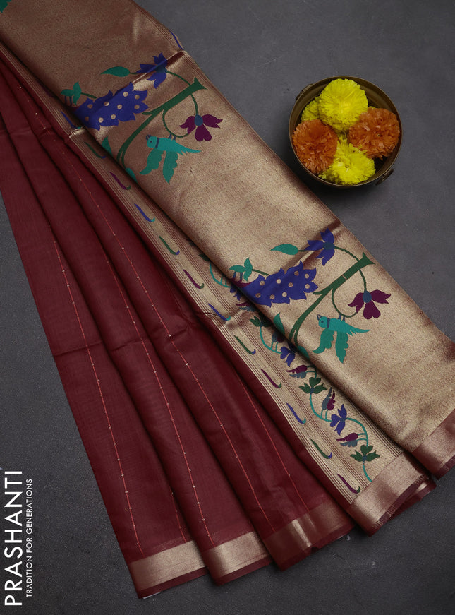 Jamdhani cotton saree maroon with allover squin work and jamdhani pallu