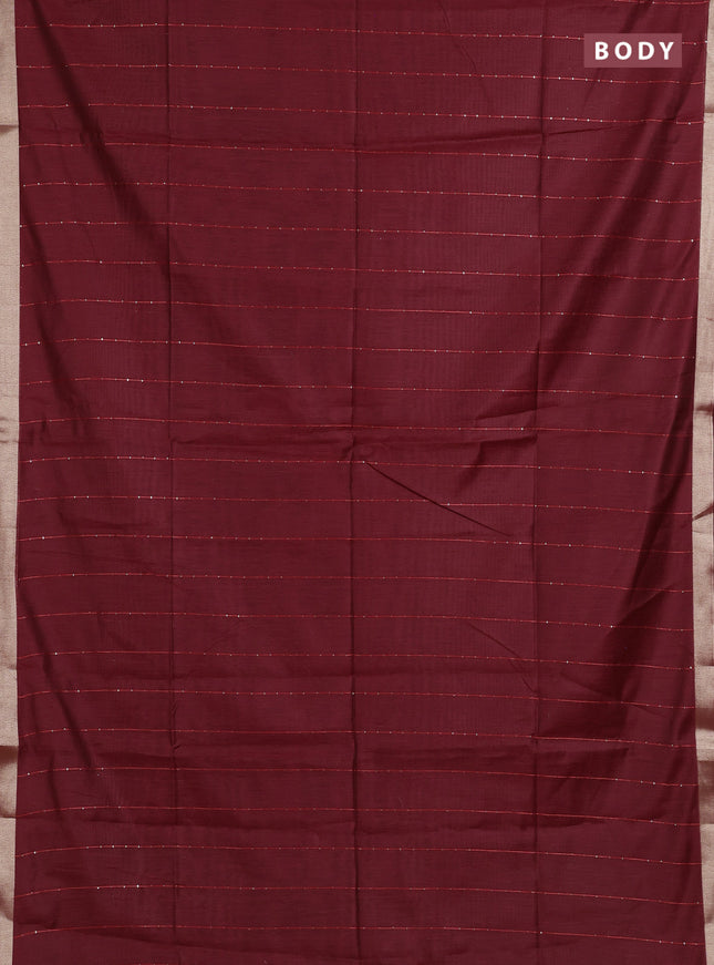 Jamdhani cotton saree maroon with allover squin work and jamdhani pallu