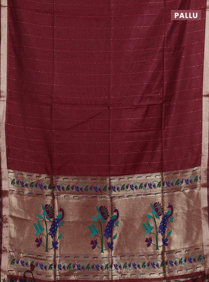Jamdhani cotton saree maroon with allover squin work and jamdhani pallu