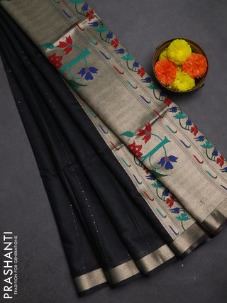 Jamdhani cotton saree black with allover squin work and jamdhani pallu