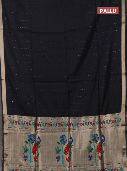 Jamdhani cotton saree black with allover squin work and jamdhani pallu