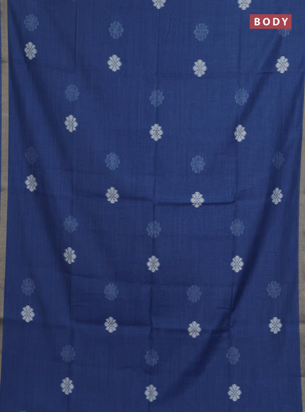 Jamdhani cotton saree indigo blue with thread woven buttas and zari woven border