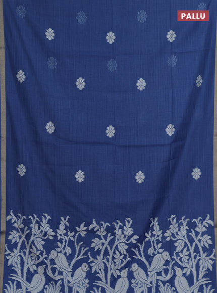 Jamdhani cotton saree indigo blue with thread woven buttas and zari woven border