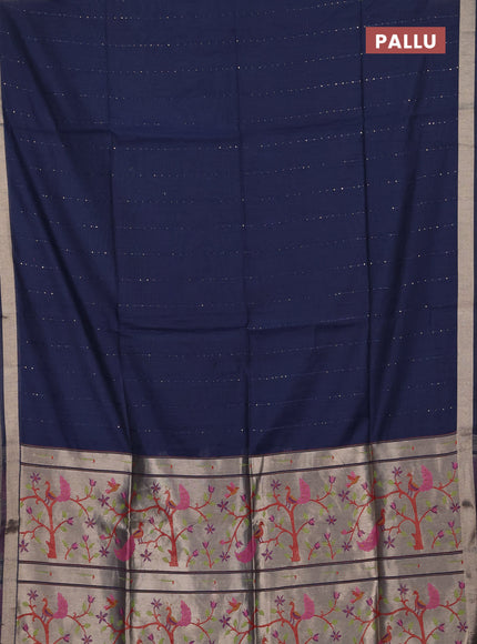 Jamdhani cotton saree navy blue with allover squin work and zari woven border