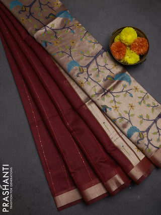 Jamdhani cotton saree maroon with allover squin work and zari woven border