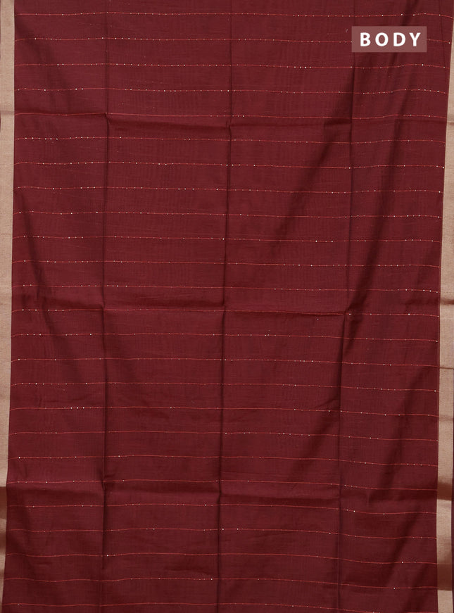Jamdhani cotton saree maroon with allover squin work and zari woven border