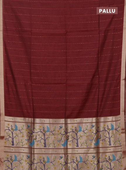 Jamdhani cotton saree maroon with allover squin work and zari woven border