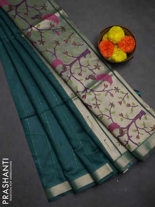 Jamdhani cotton saree peacock green with allover squin work and zari woven border