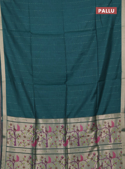 Jamdhani cotton saree peacock green with allover squin work and zari woven border
