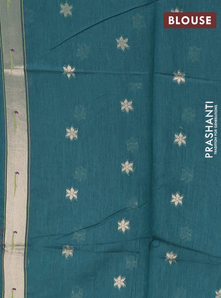 Jamdhani cotton saree peacock green with allover squin work and zari woven border