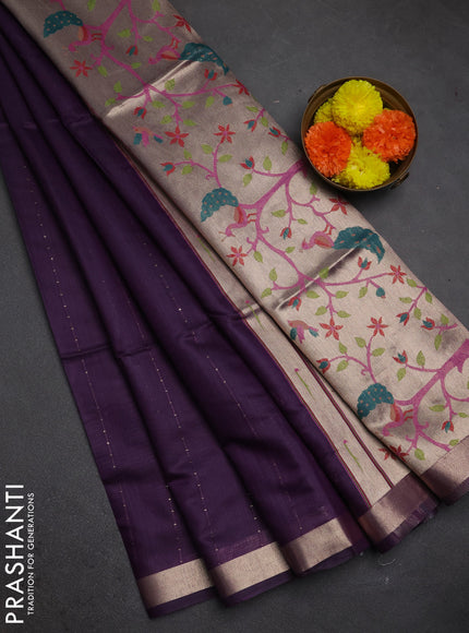Jamdhani cotton saree purple with allover squin work and zari woven border