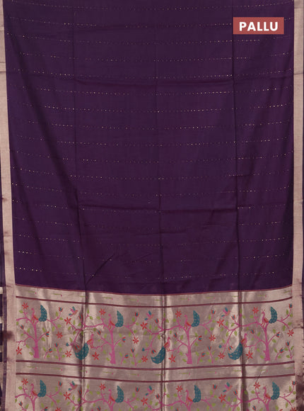 Jamdhani cotton saree purple with allover squin work and zari woven border