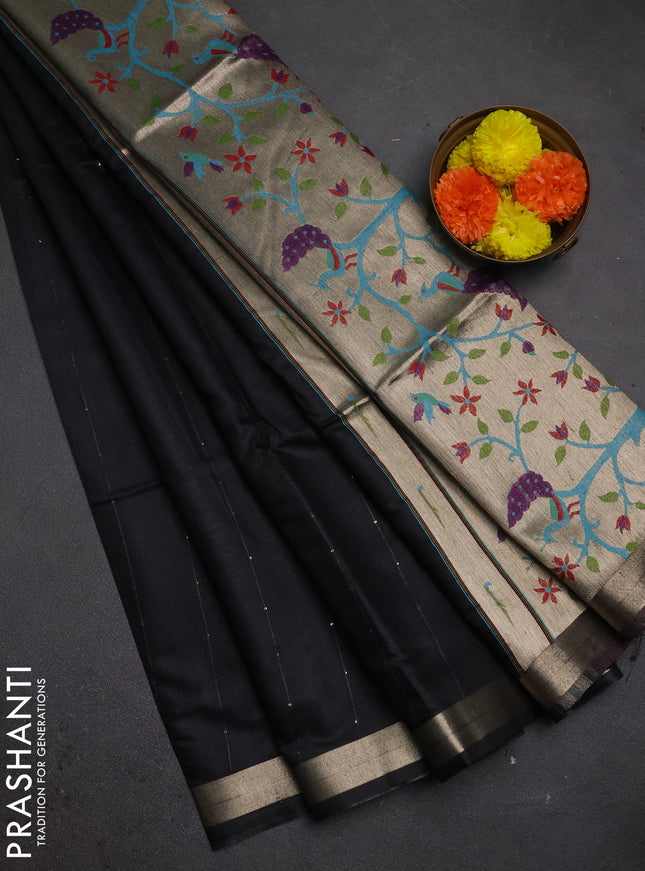 Jamdhani cotton saree black with allover squin work and zari woven border