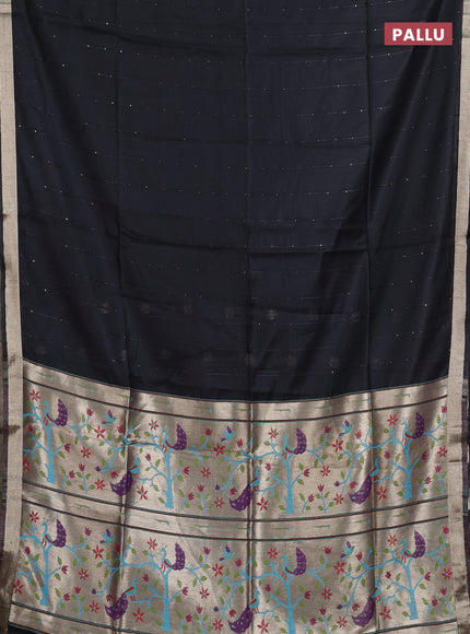 Jamdhani cotton saree black with allover squin work and zari woven border
