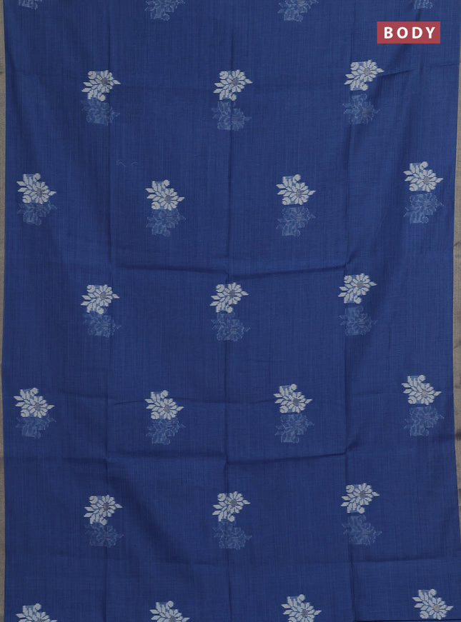 Jamdhani cotton saree indigo blue with thread woven buttas and thread woven border