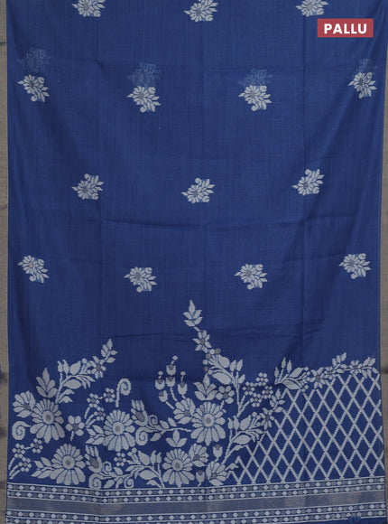 Jamdhani cotton saree indigo blue with thread woven buttas and thread woven border