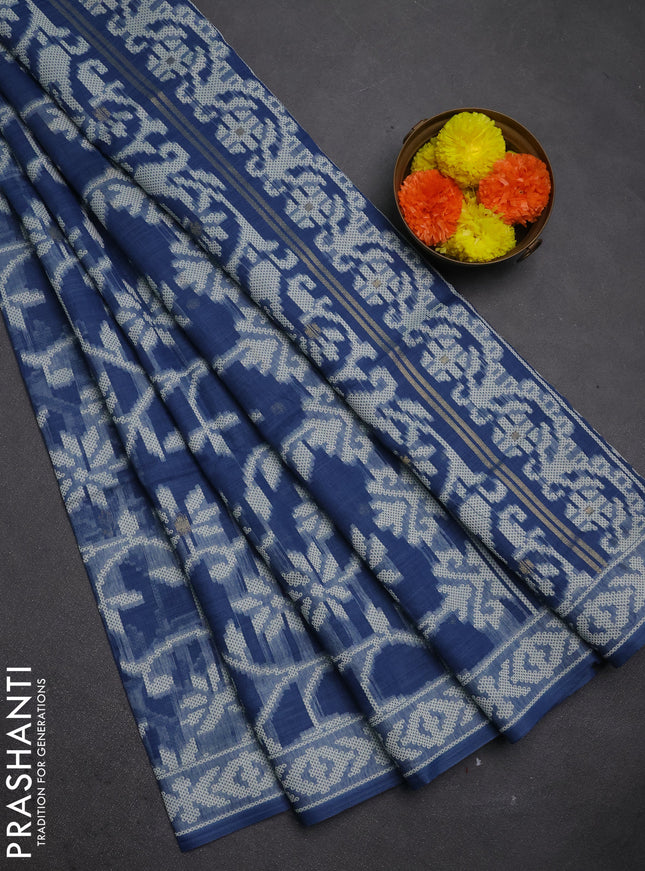Jamdhani cotton saree indigo blue with allover thread weaves and thread woven border