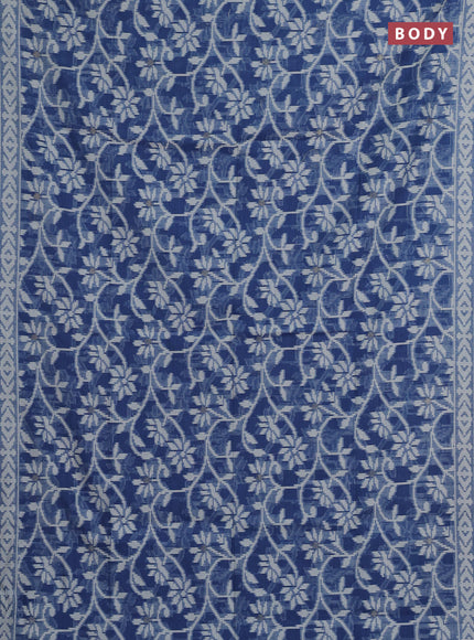 Jamdhani cotton saree indigo blue with allover thread weaves and thread woven border