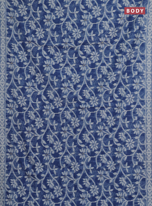 Jamdhani cotton saree indigo blue with allover thread weaves and thread woven border