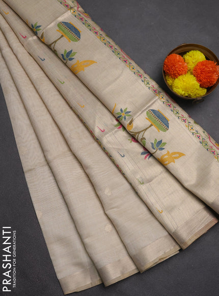 Jamdhani cotton saree beige with allover zari woven buttas and jamdhani pallu