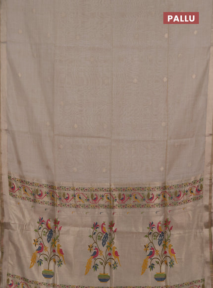 Jamdhani cotton saree beige with allover zari woven buttas and jamdhani pallu