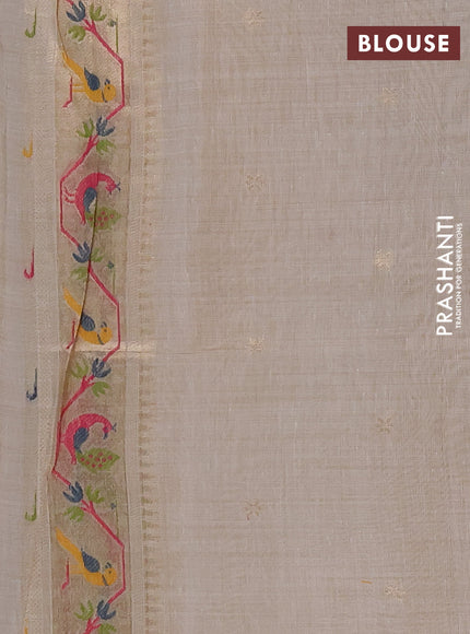 Jamdhani cotton saree beige with allover zari woven buttas and jamdhani pallu