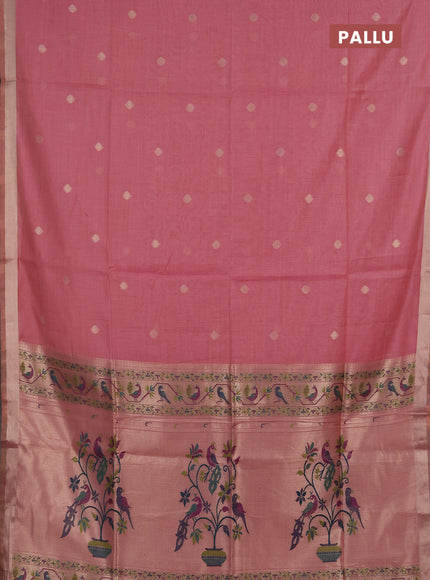 Jamdhani cotton saree peach pink with allover zari woven buttas and jamdhani pallu