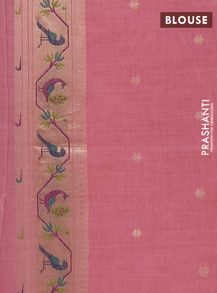 Jamdhani cotton saree peach pink with allover zari woven buttas and jamdhani pallu