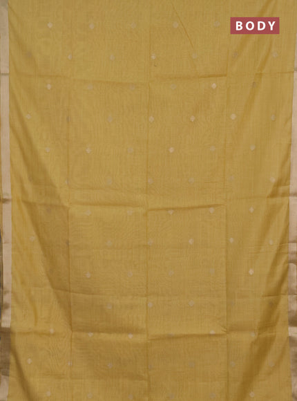 Jamdhani cotton saree pale yellow with allover zari woven buttas and jamdhani pallu